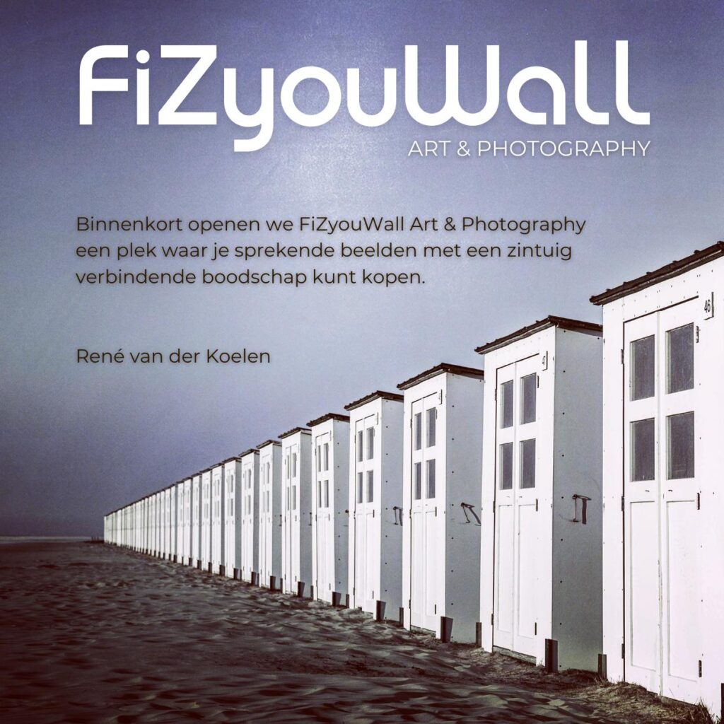 FiZyouWall Art & Photography binnenkort geopend. In beeld een perfect uitgelijnde reeks strandhuisjes die in een punt verdwijnen op de horizon